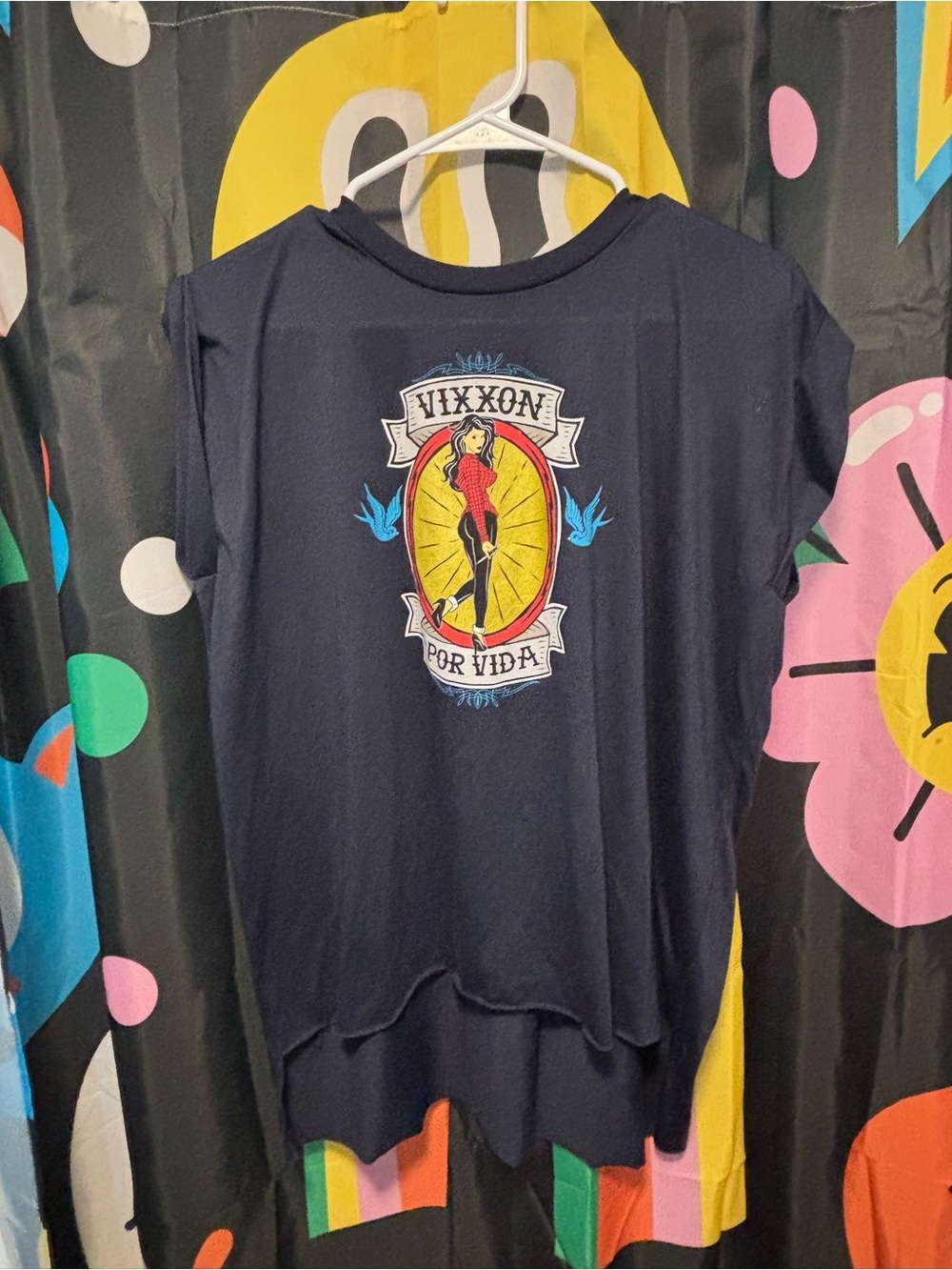DIXXON Navy Graphic Muscle Tee with Yellow & Red Accents